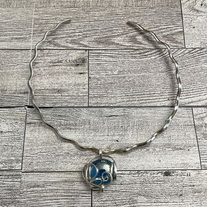 Artisan Crafted Twisted Silver Choker and Pendant Set